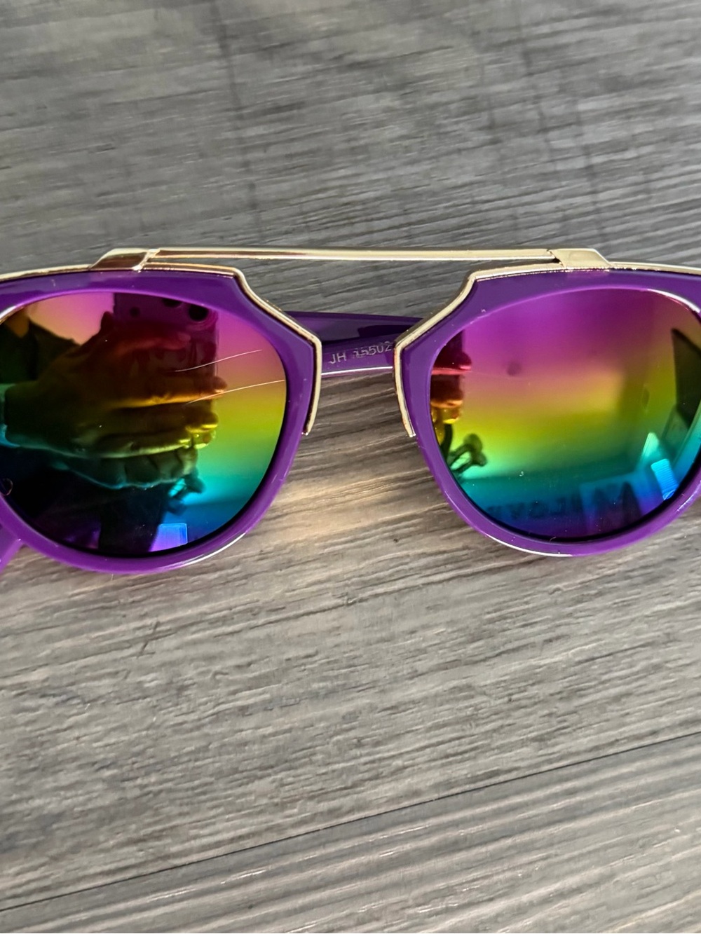 Purple Frame Mirrored Rainbow Lens Sunglasses